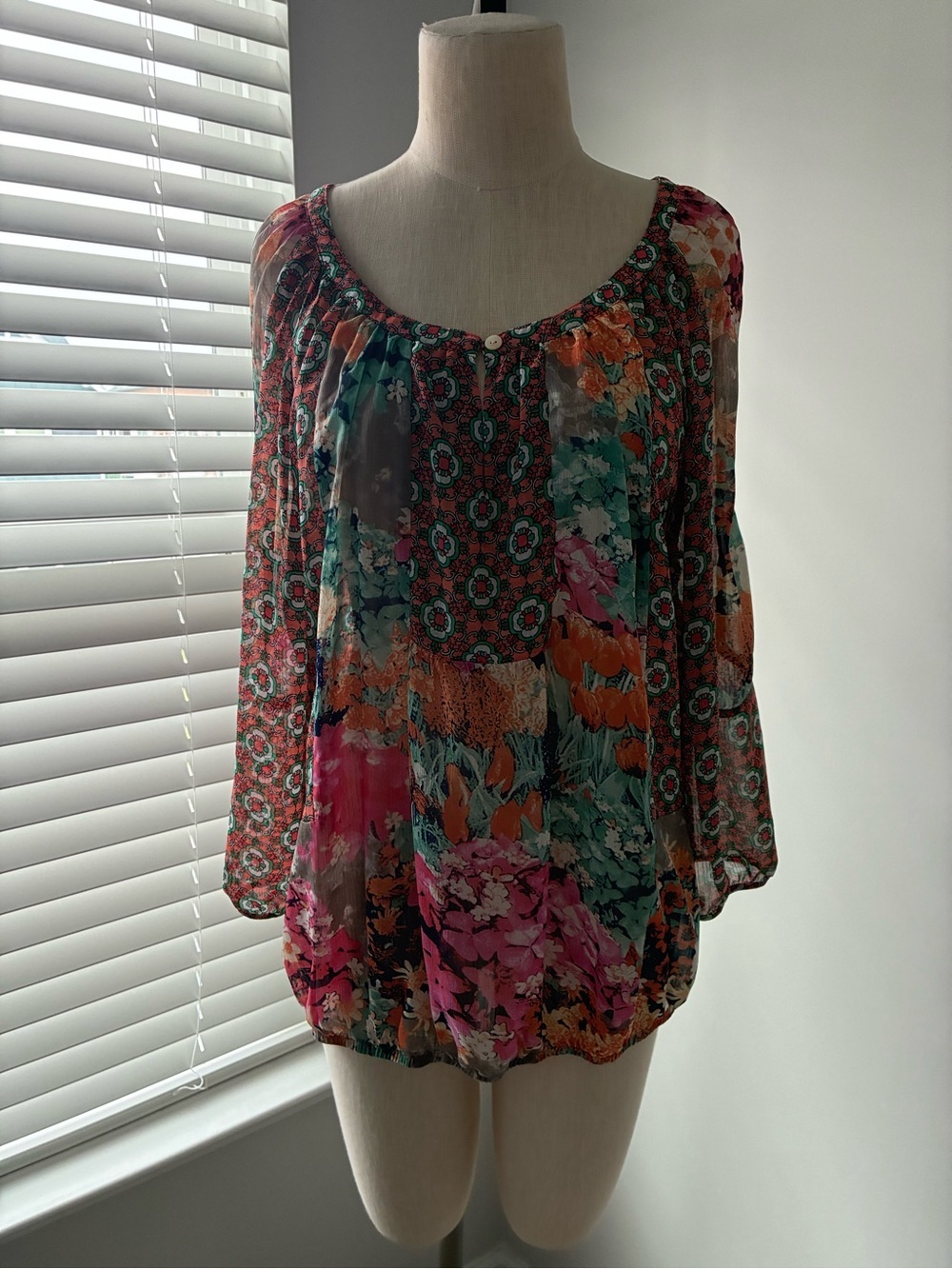 Fig and Flower Anthropologie Women's Bohemian Floral Patchwork Blouse